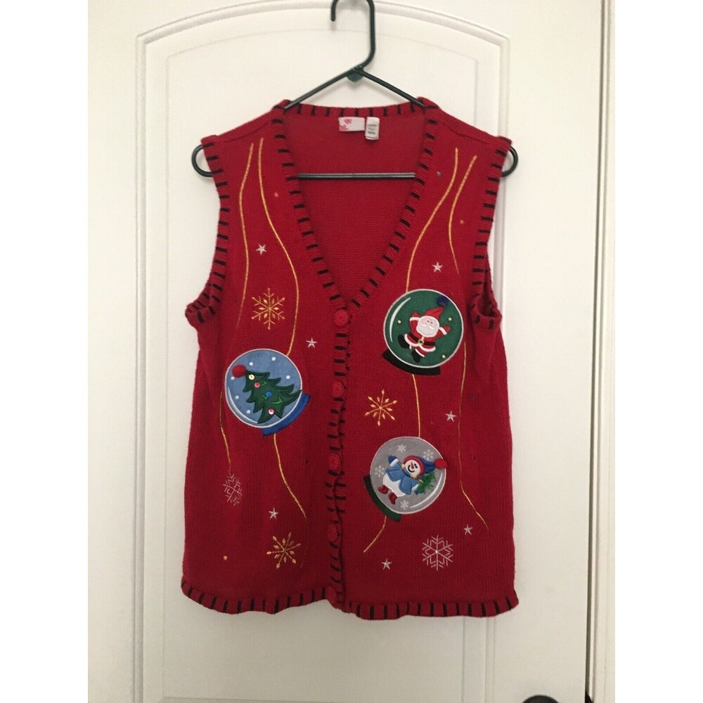 Holiday Editions Women's Button Front Ugly Christmas Sweater Vest Size Medium